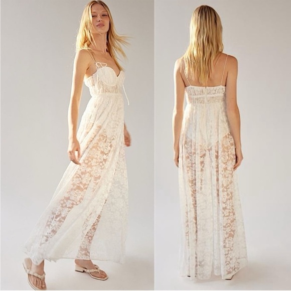 NWT For Love & Lemons Lorena Lace Sheer Maxi Dress - Picture 9 of 9